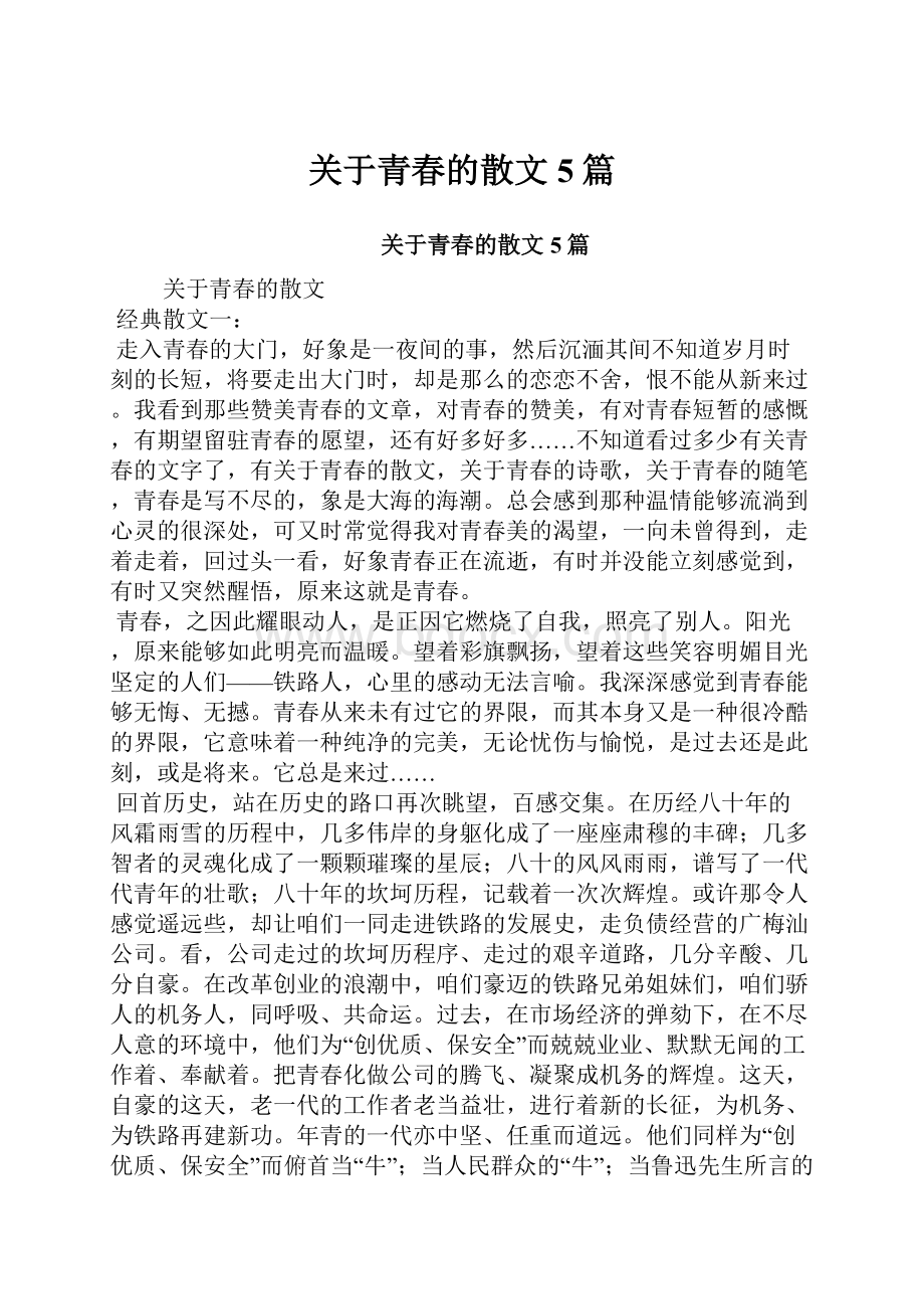 关于青春的散文5篇.docx