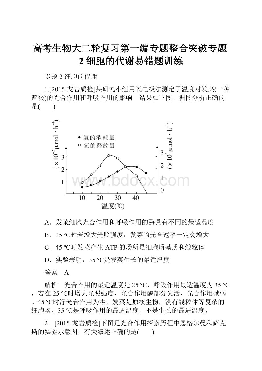 高考生物大二轮复习第一编专题整合突破专题2细胞的代谢易错题训练.docx_第1页