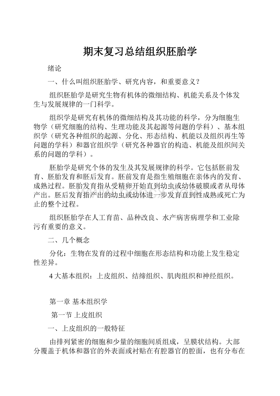 期末复习总结组织胚胎学.docx