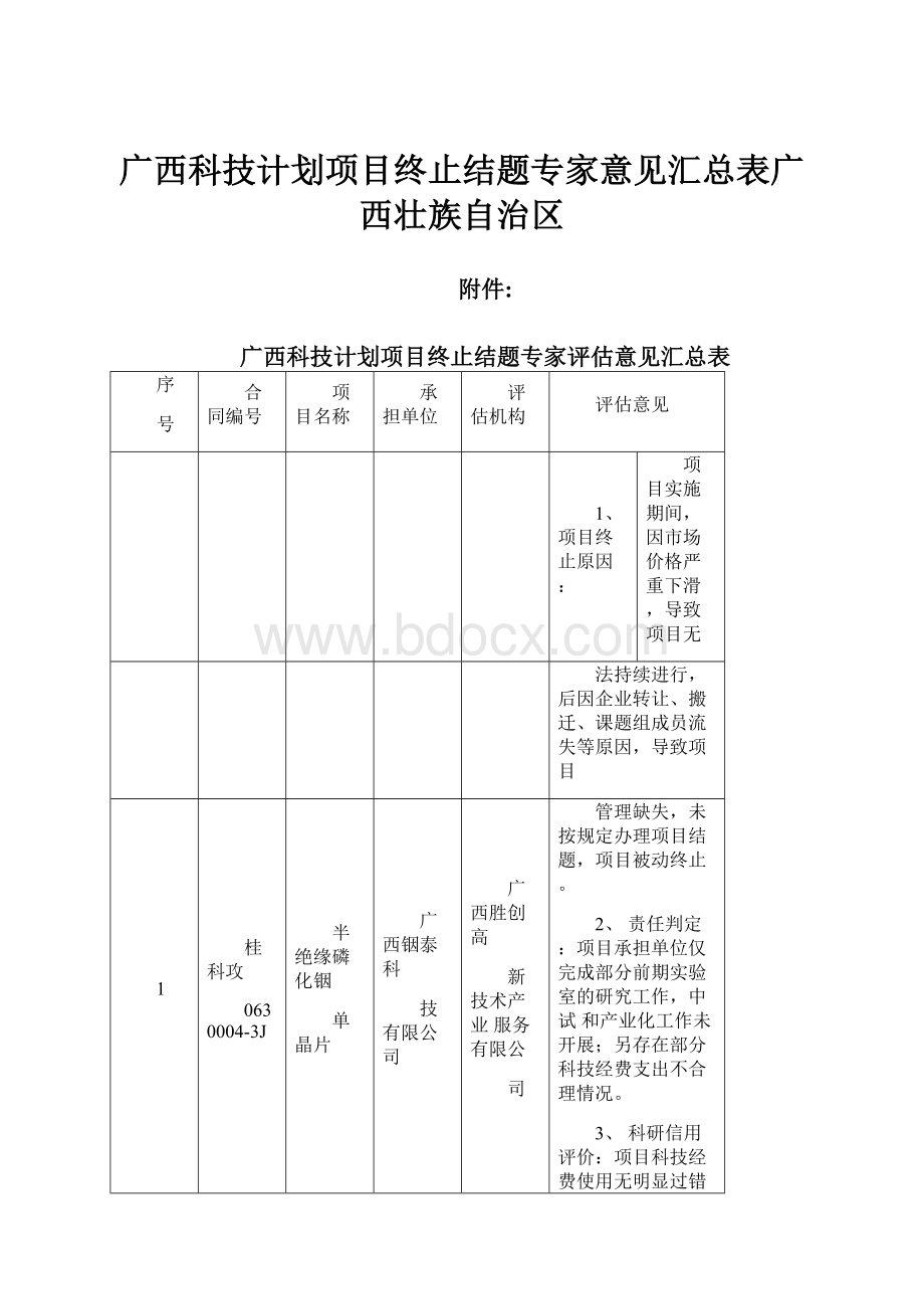 广西科技计划项目终止结题专家意见汇总表广西壮族自治区.docx