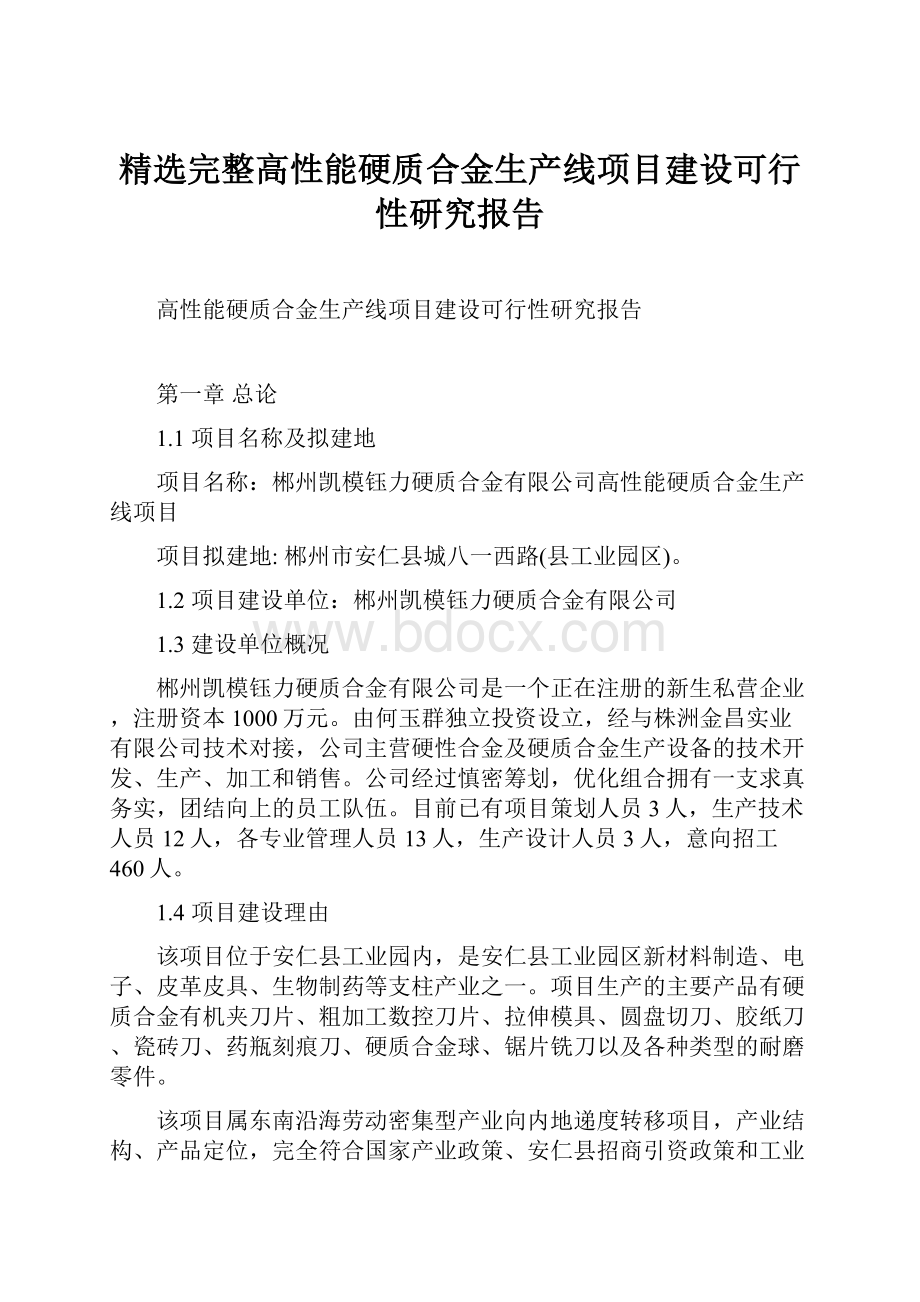 精选完整高性能硬质合金生产线项目建设可行性研究报告.docx