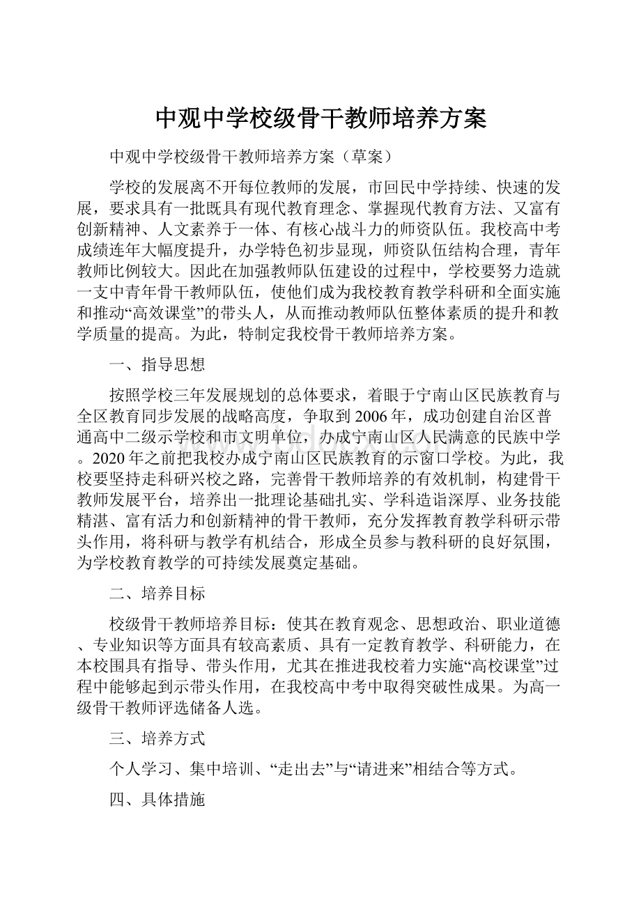 中观中学校级骨干教师培养方案.docx