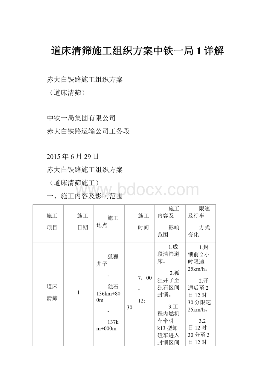 道床清筛施工组织方案中铁一局1详解.docx