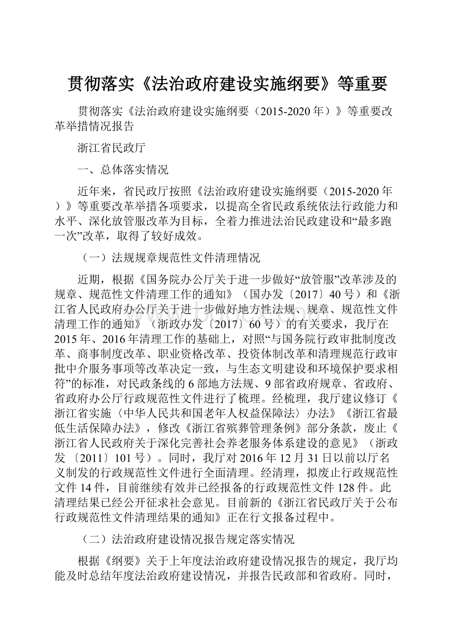 贯彻落实《法治政府建设实施纲要》等重要.docx