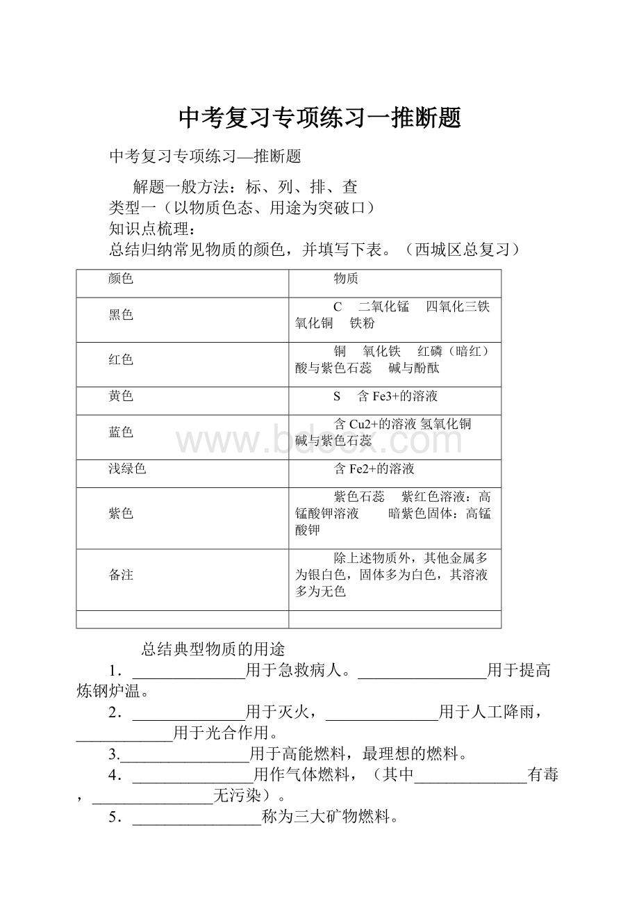 中考复习专项练习一推断题.docx