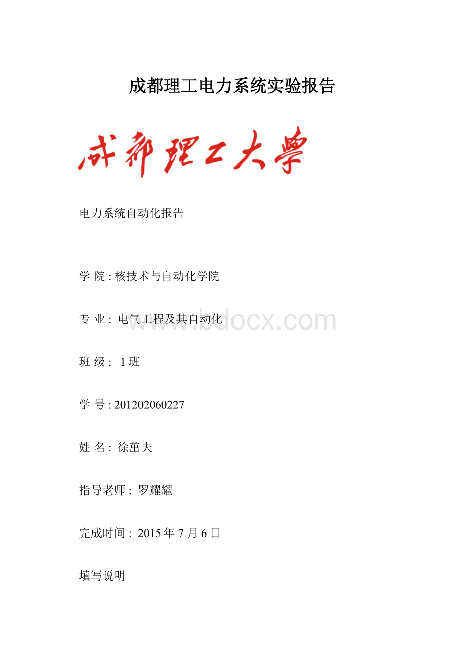 成都理工电力系统实验报告.docx