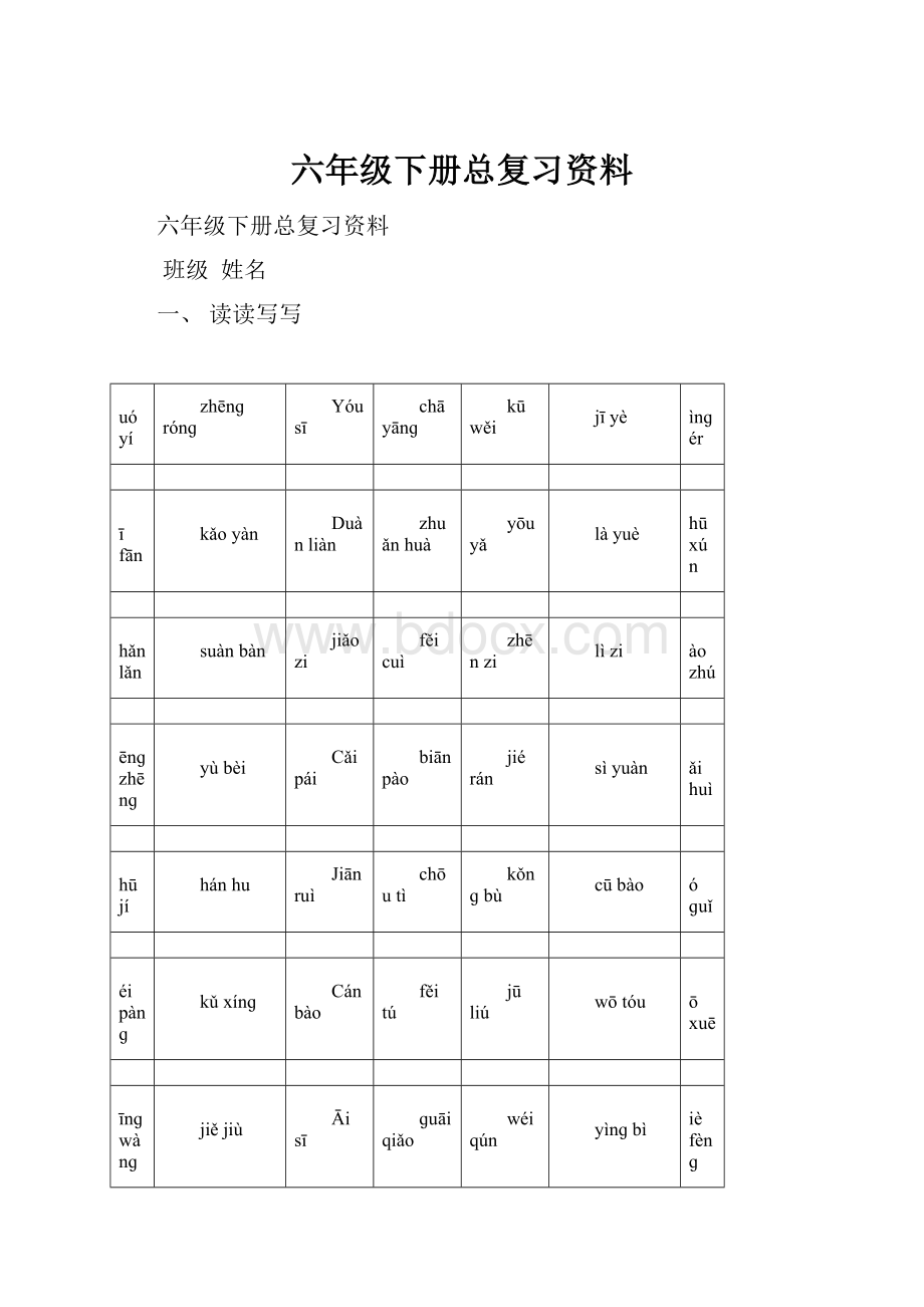 六年级下册总复习资料.docx