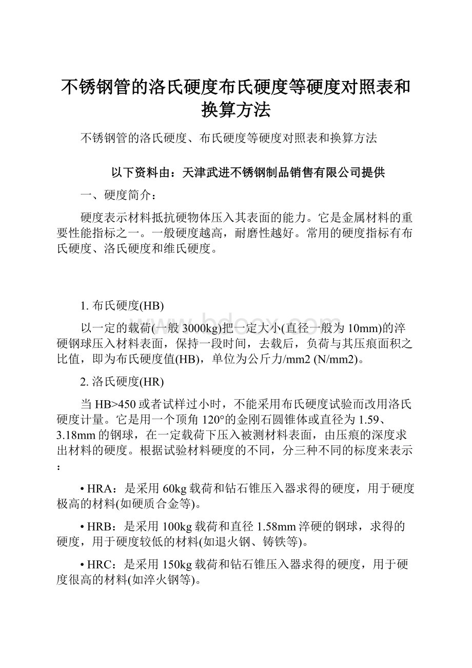 不锈钢管的洛氏硬度布氏硬度等硬度对照表和换算方法.docx_第1页