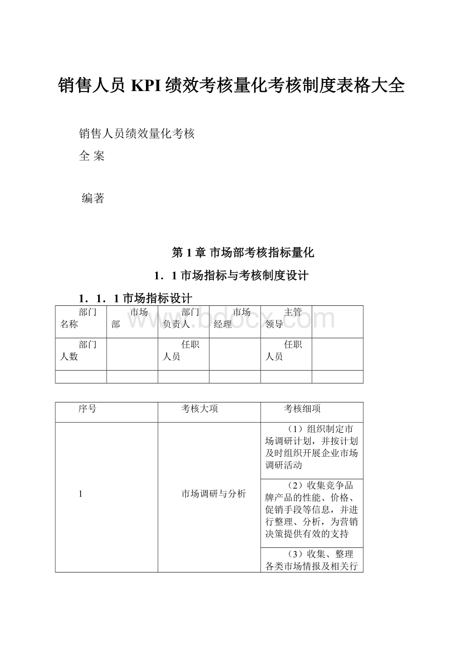 销售人员KPI绩效考核量化考核制度表格大全.docx_第1页