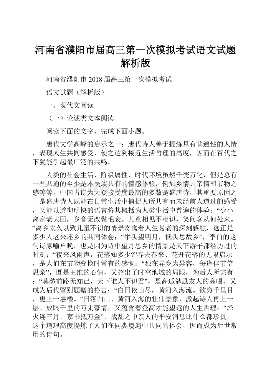 河南省濮阳市届高三第一次模拟考试语文试题解析版.docx