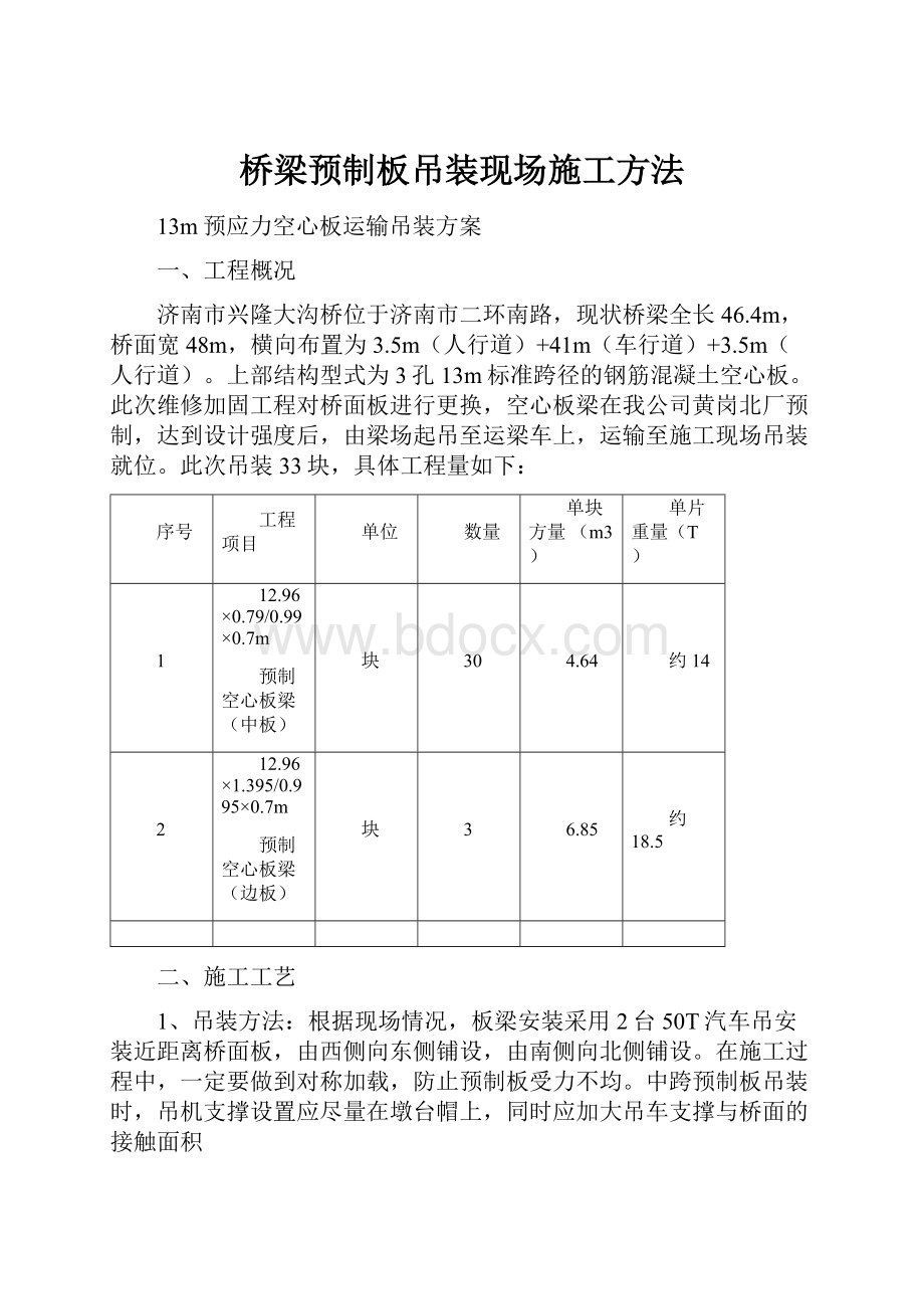 桥梁预制板吊装现场施工方法.docx