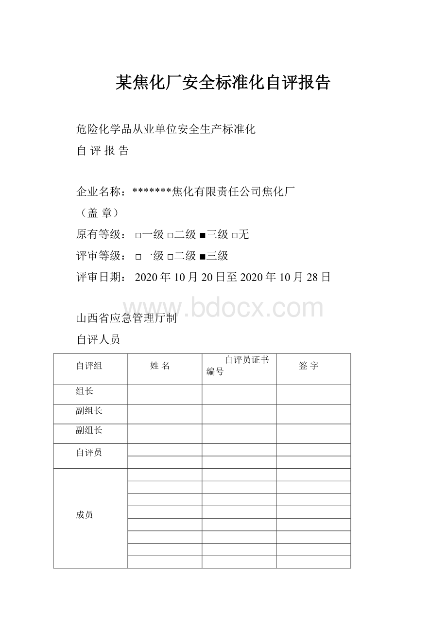 某焦化厂安全标准化自评报告.docx_第1页