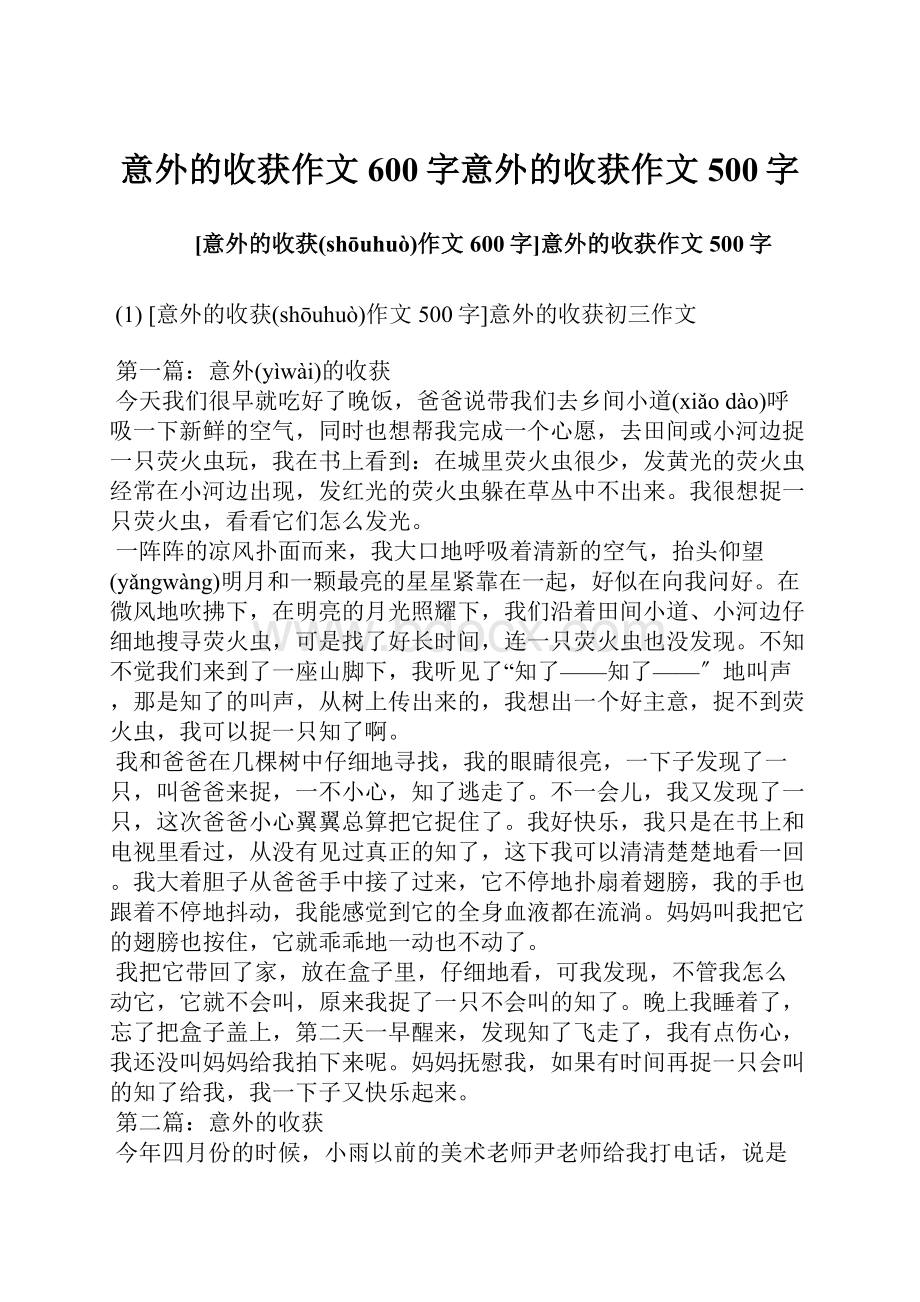 意外的收获作文600字意外的收获作文500字.docx_第1页