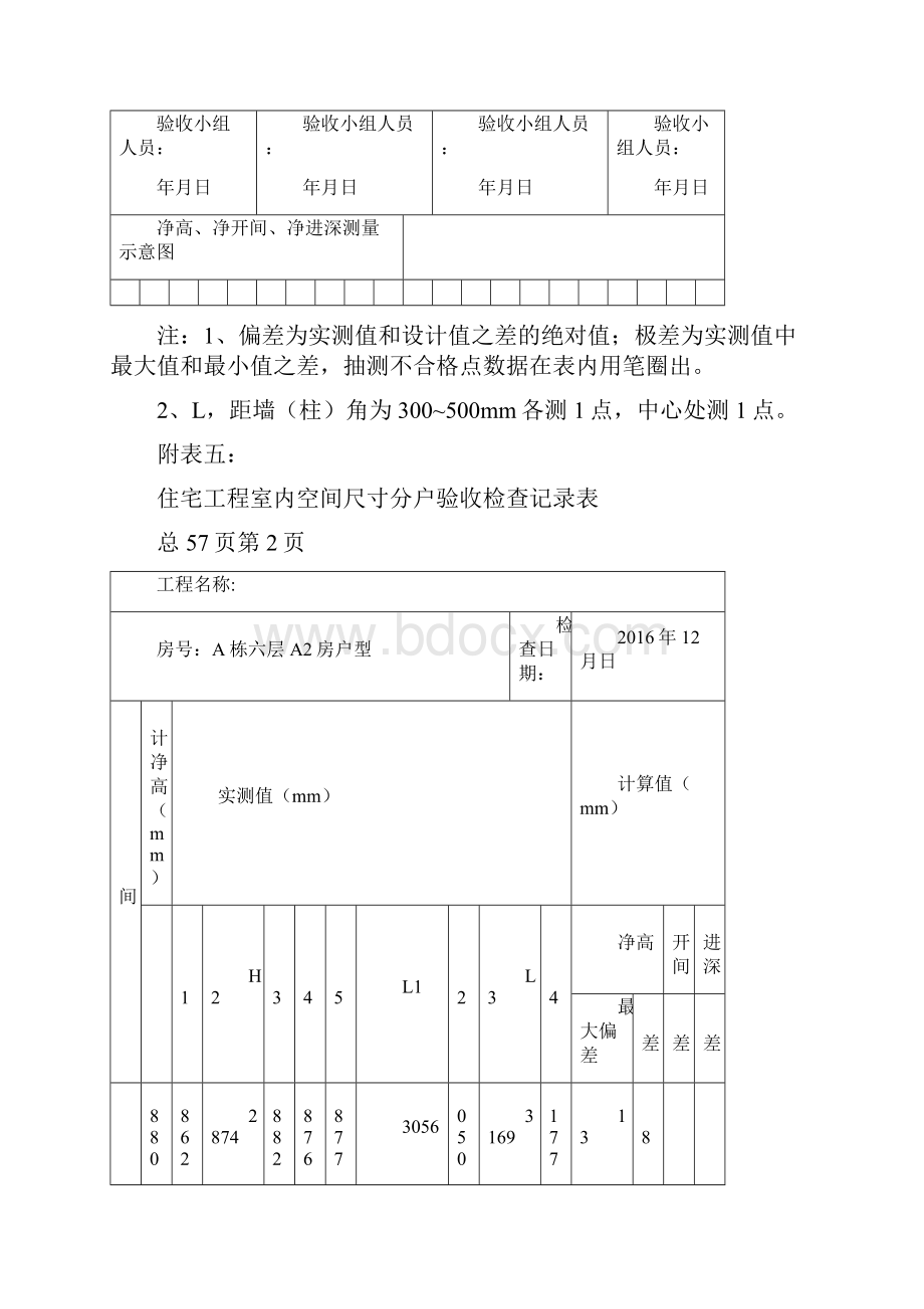 工程建筑套表住宅工程室内空间尺寸分户验收检查记录表最新版.docx_第3页