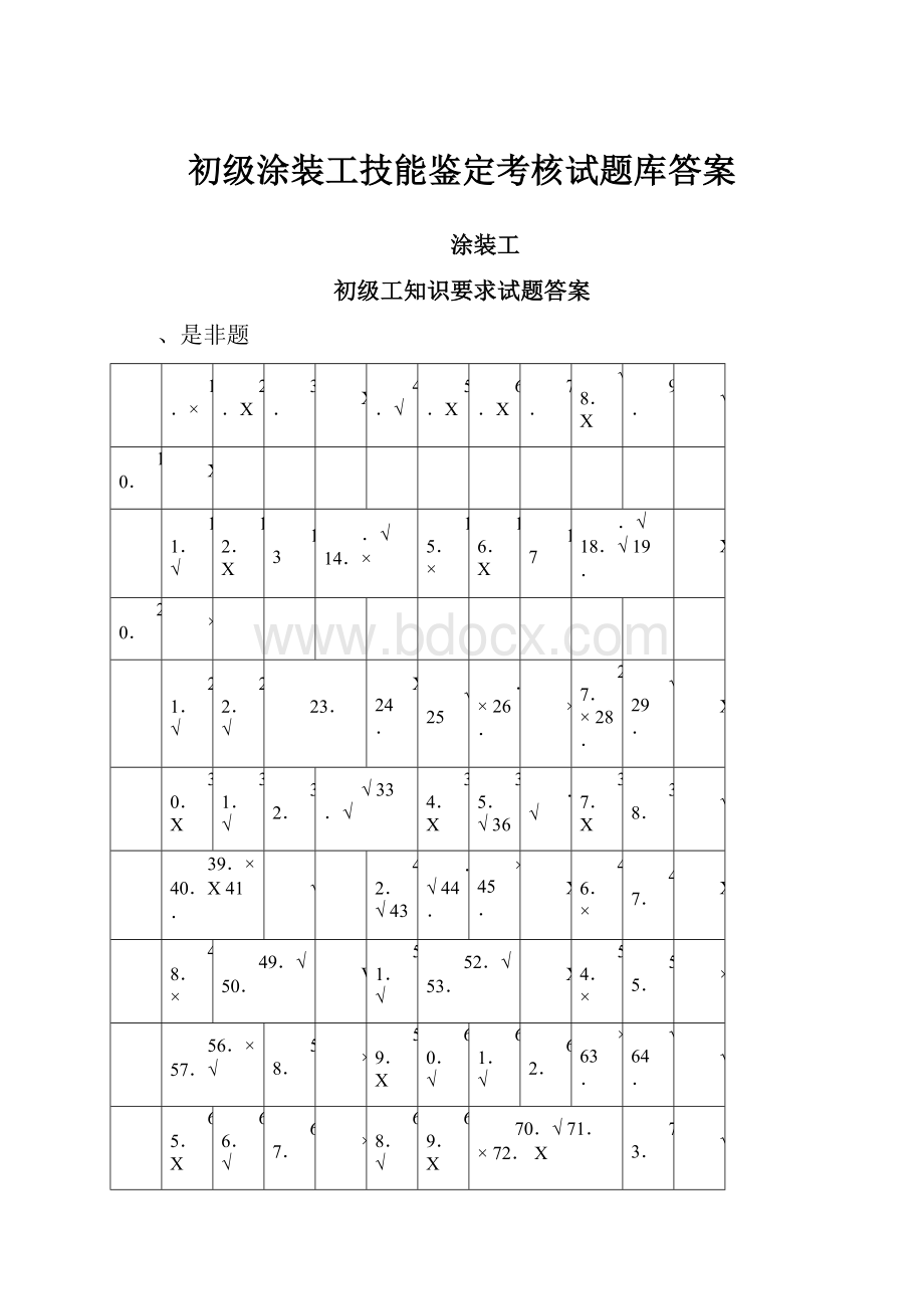 初级涂装工技能鉴定考核试题库答案.docx