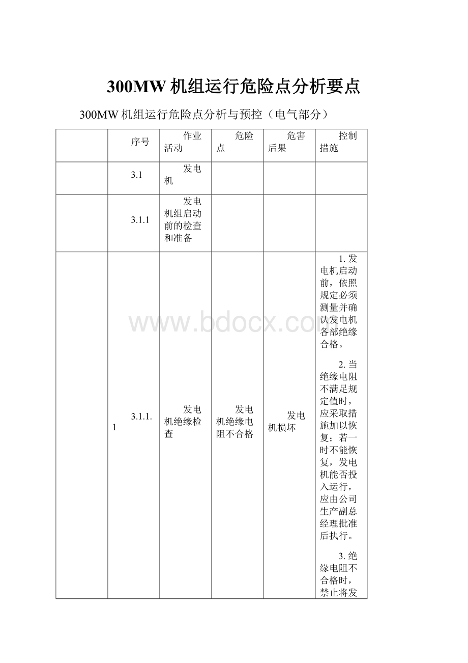 300MW机组运行危险点分析要点.docx