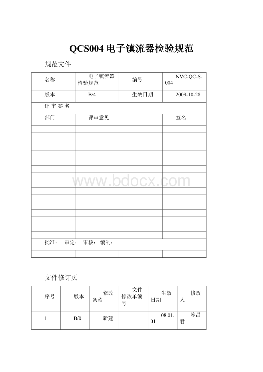 QCS004电子镇流器检验规范.docx