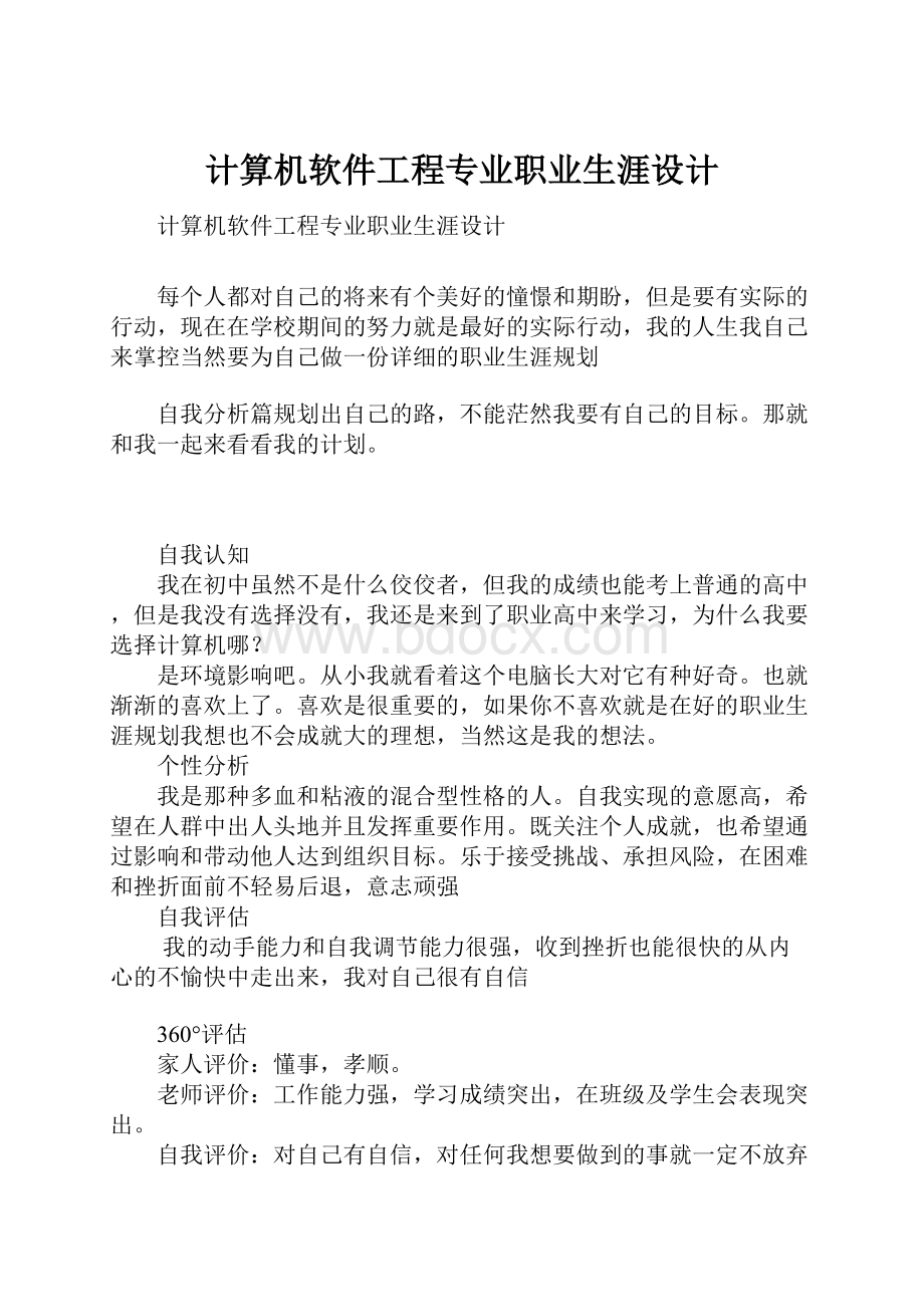 计算机软件工程专业职业生涯设计.docx