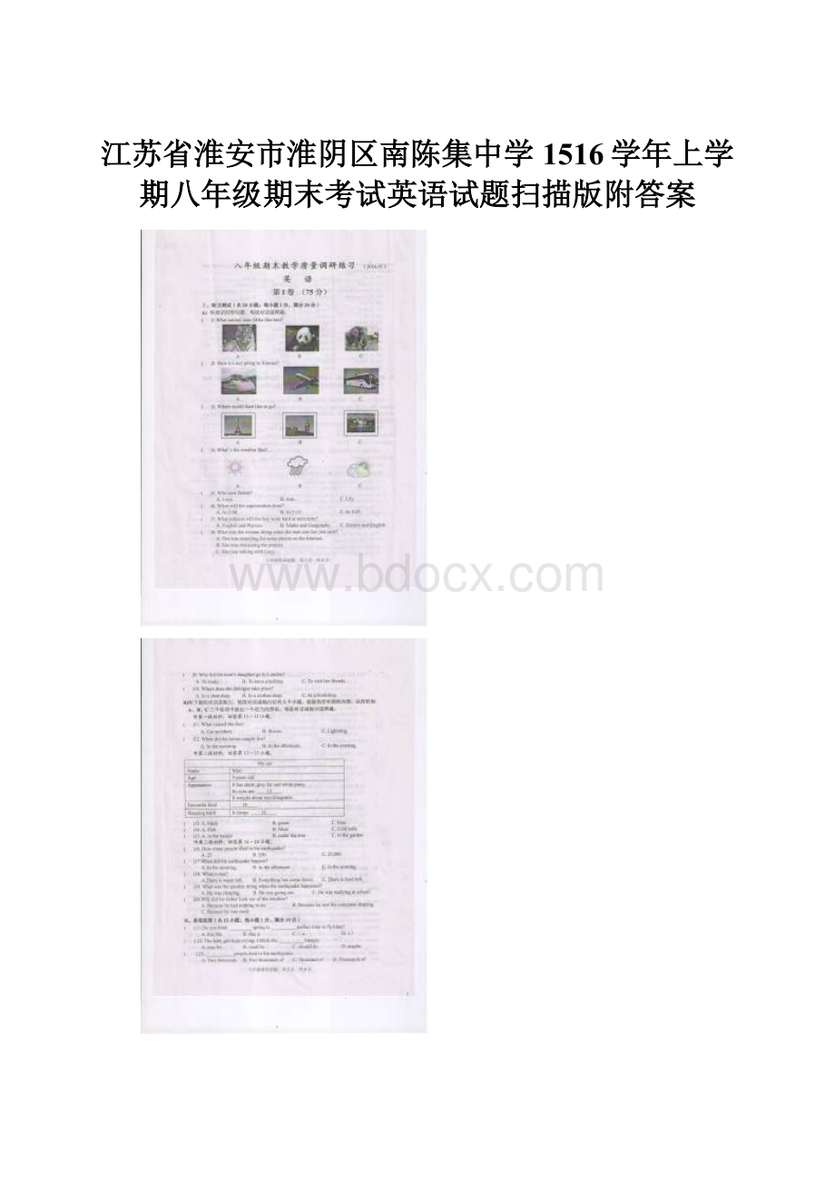 江苏省淮安市淮阴区南陈集中学1516学年上学期八年级期末考试英语试题扫描版附答案.docx