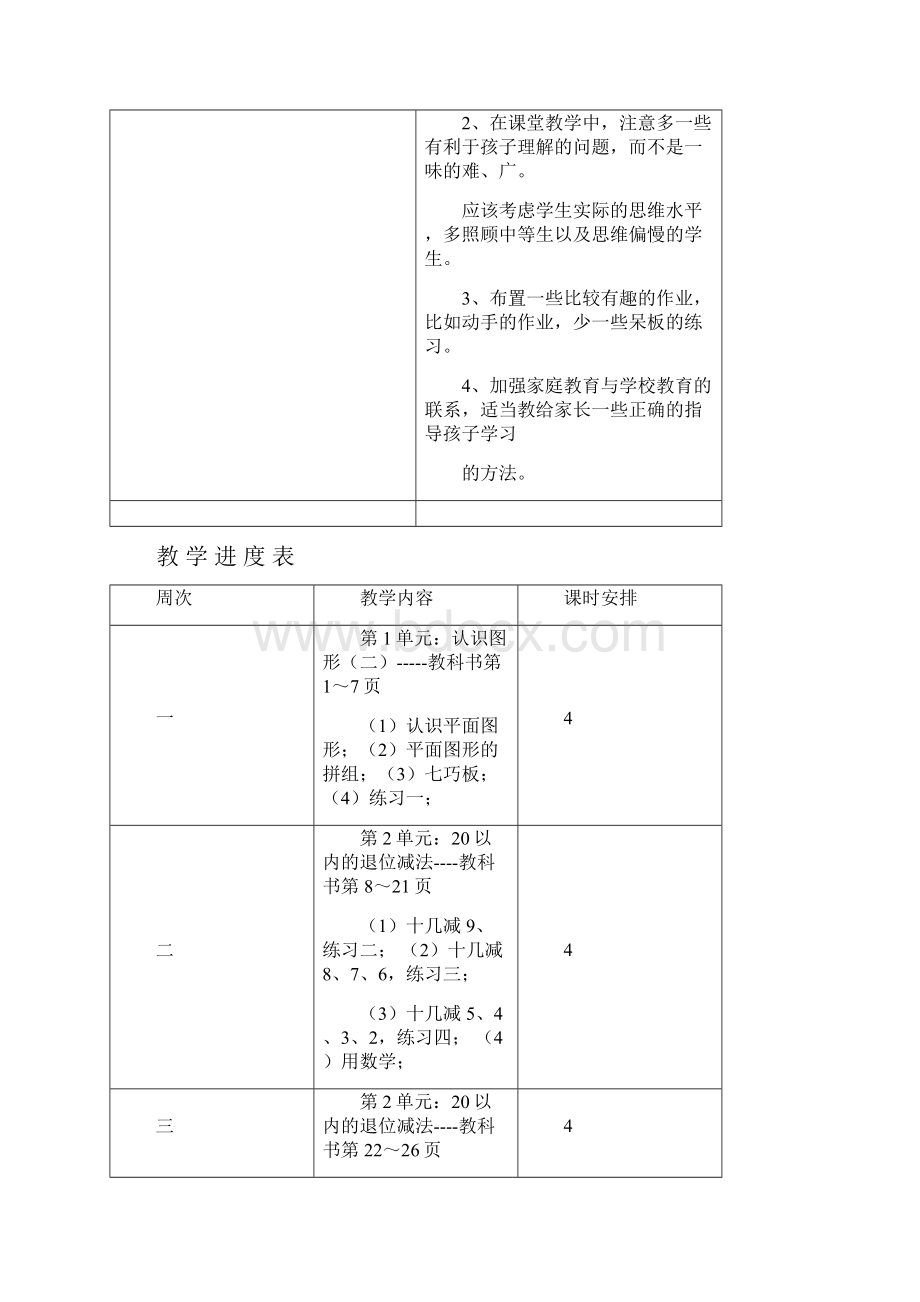 人教版一年级数学下册全部教案导学案表格式全一册.docx_第3页