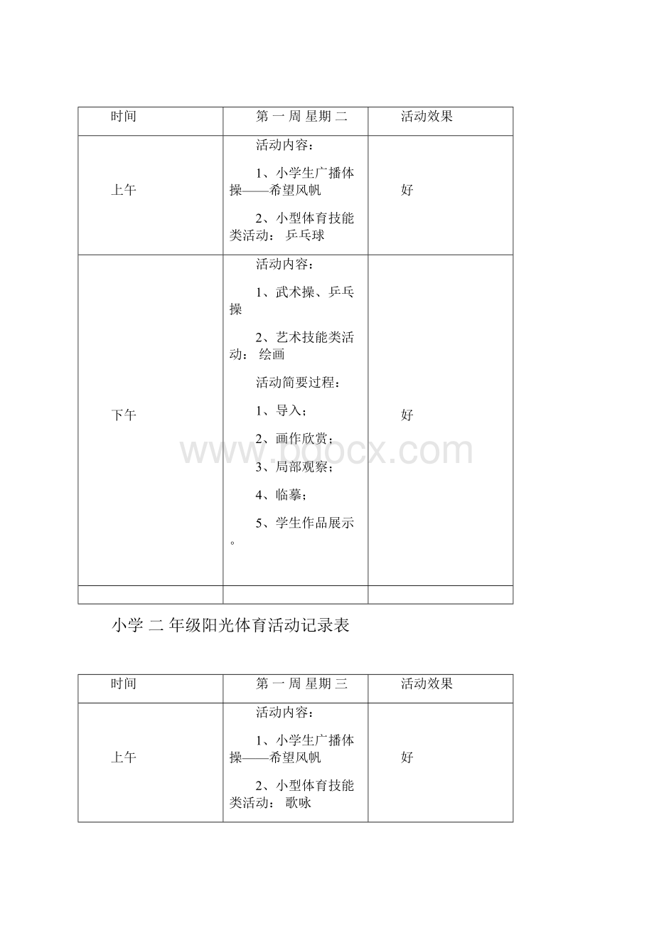 小学二年级阳光体育活动记录表方案.docx_第2页