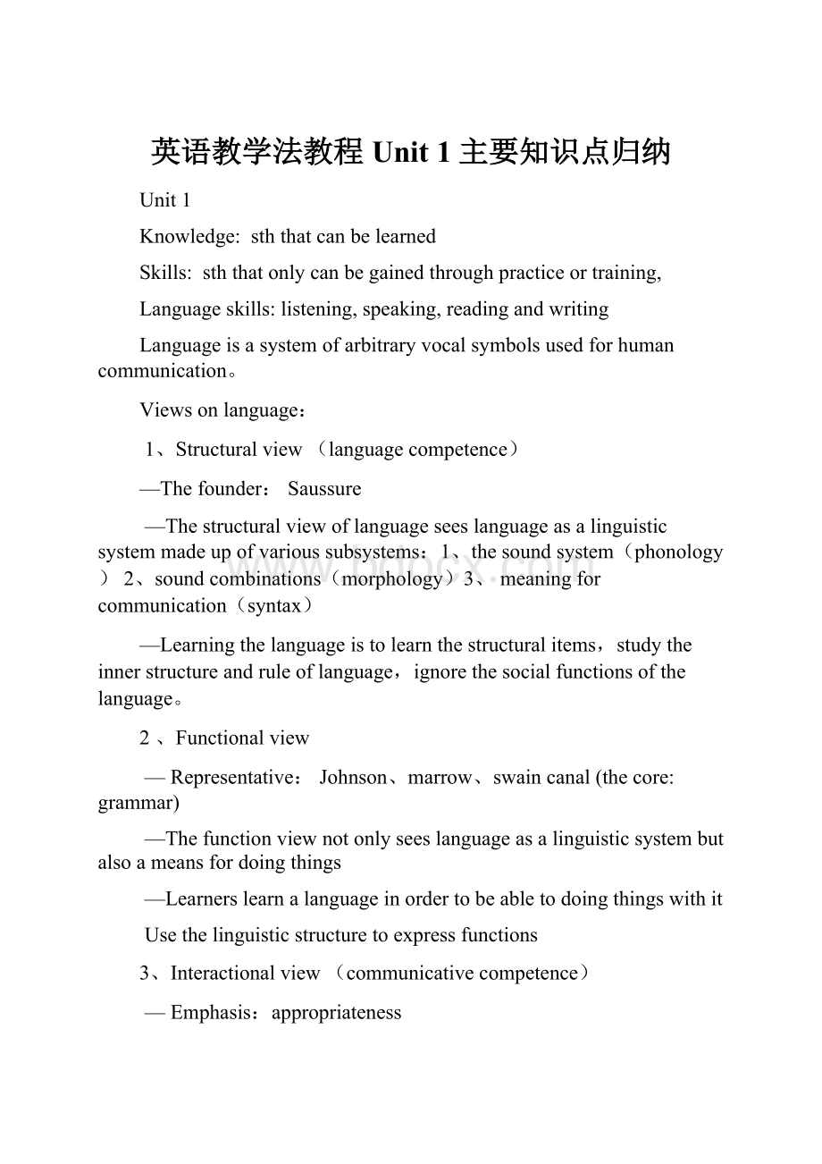 英语教学法教程Unit 1主要知识点归纳.docx_第1页