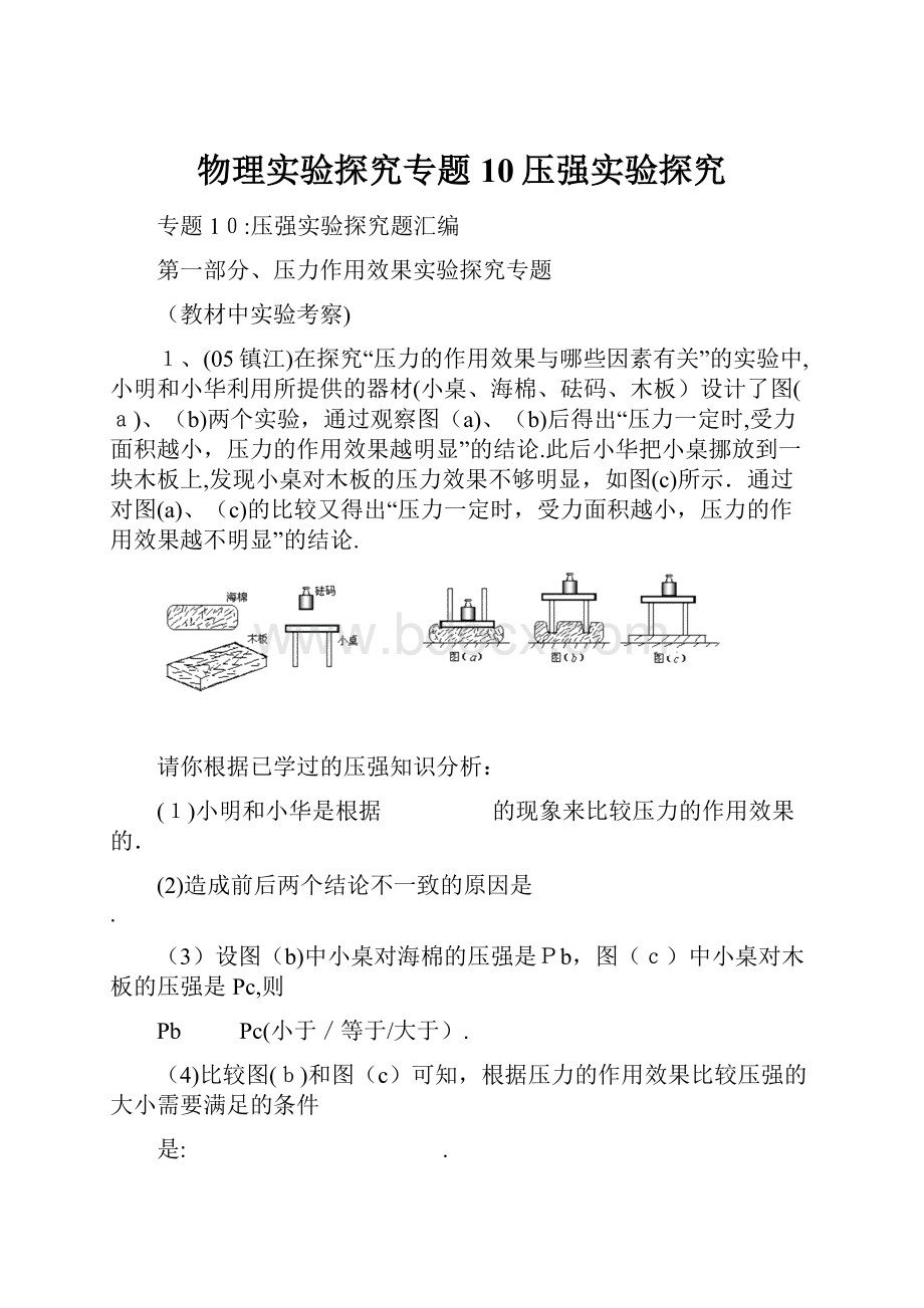 物理实验探究专题10压强实验探究.docx