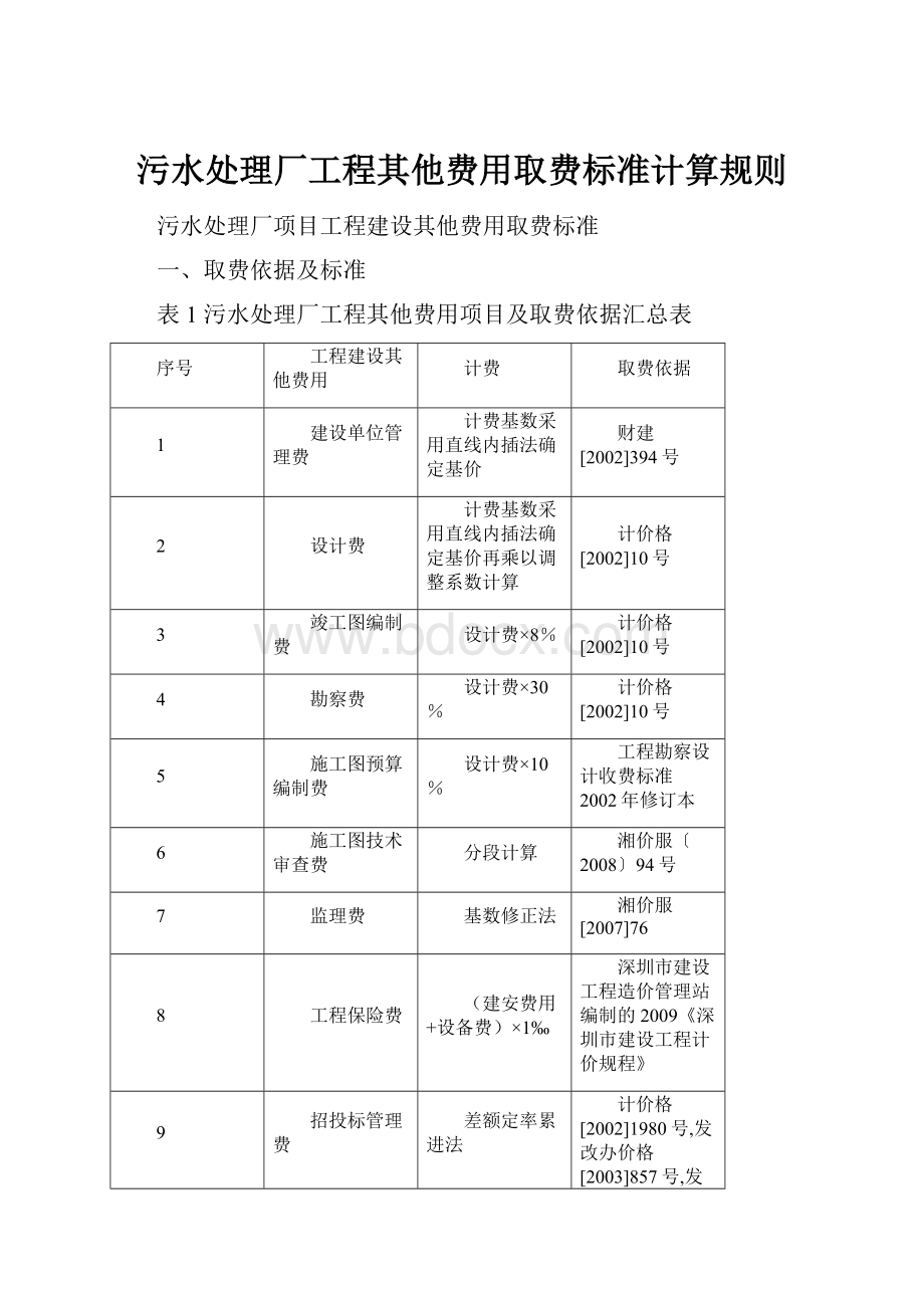 污水处理厂工程其他费用取费标准计算规则.docx