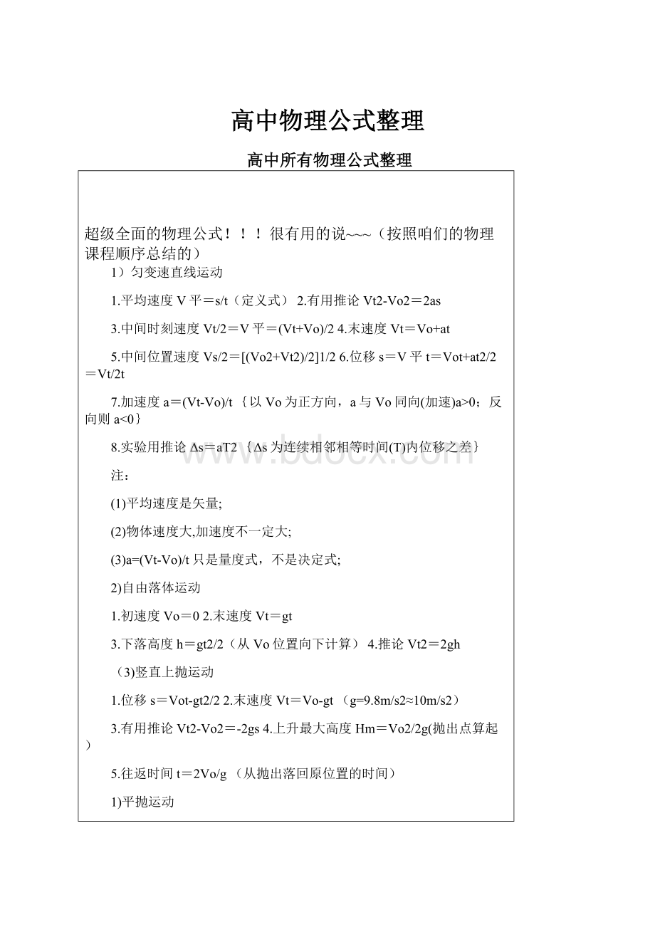 高中物理公式整理.docx