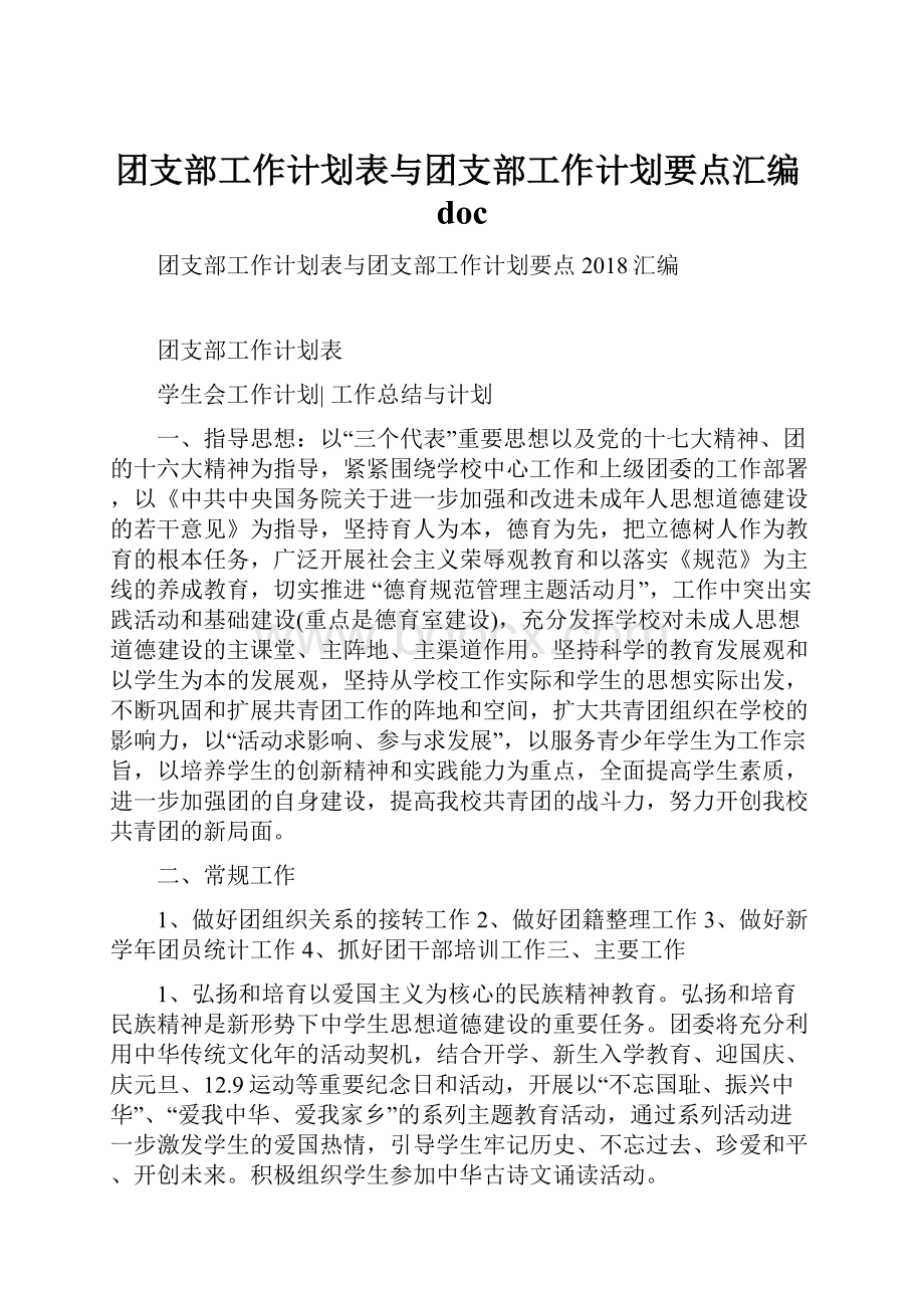 团支部工作计划表与团支部工作计划要点汇编doc.docx_第1页