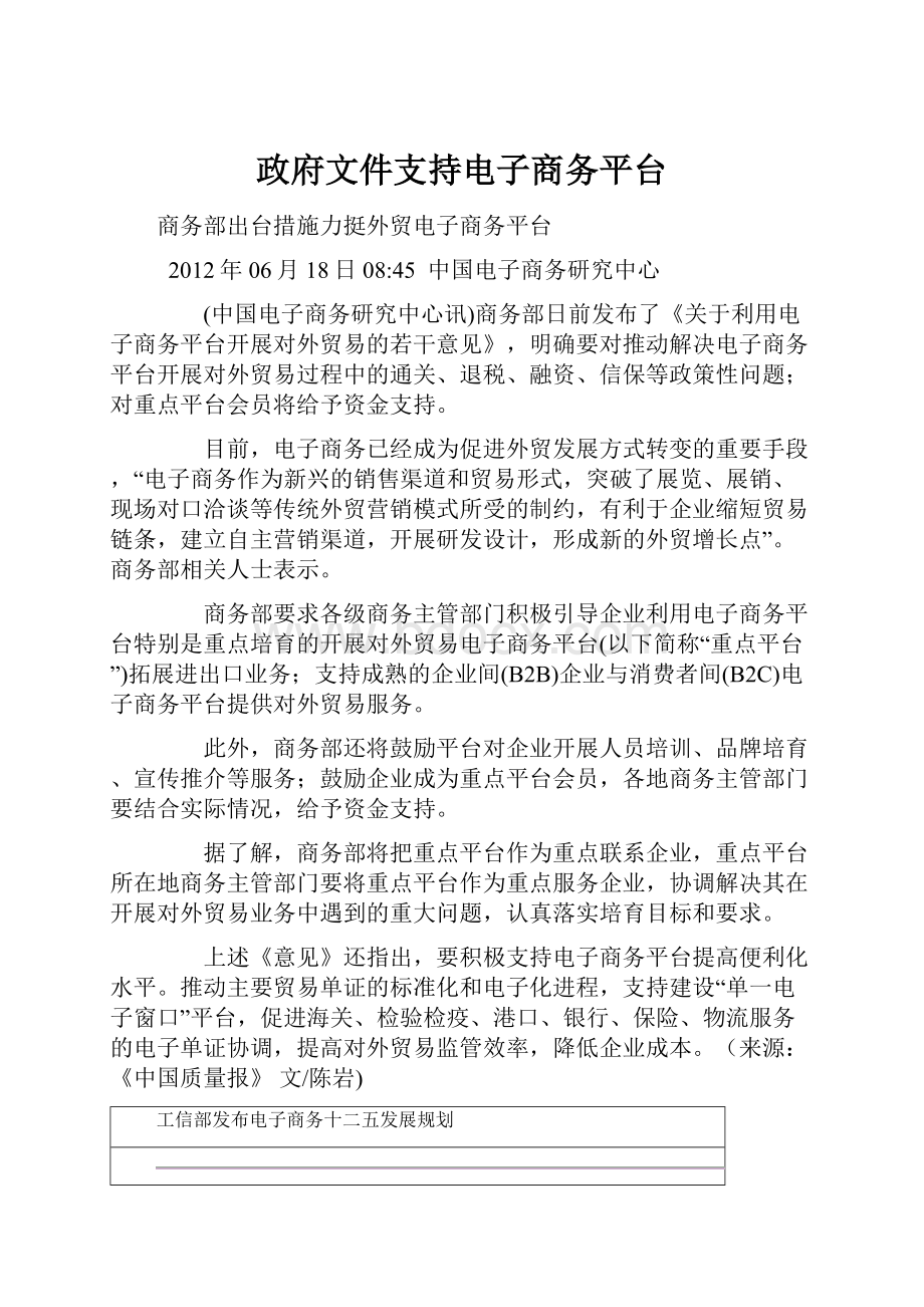 政府文件支持电子商务平台.docx