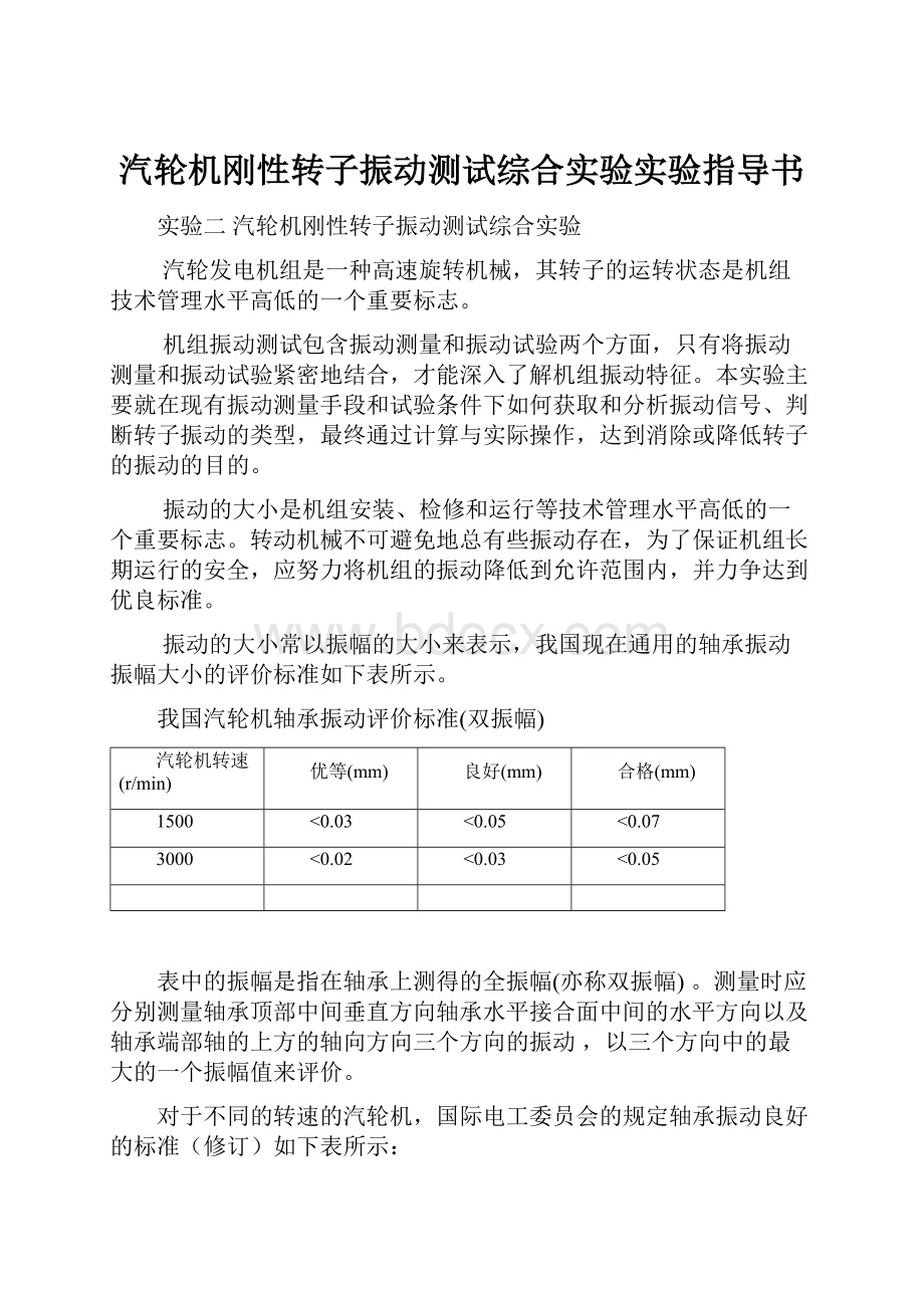 汽轮机刚性转子振动测试综合实验实验指导书.docx