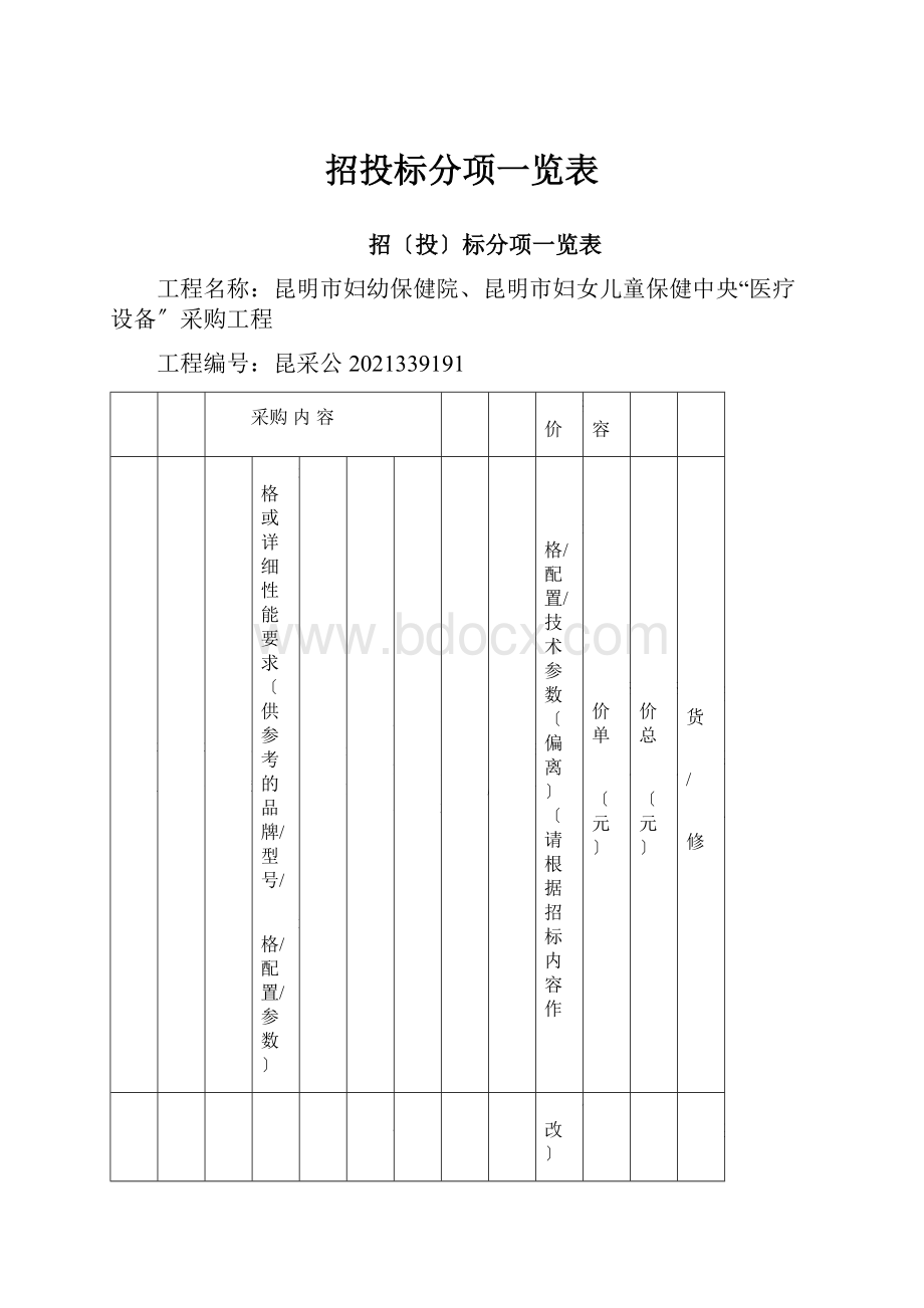 招投标分项一览表.docx