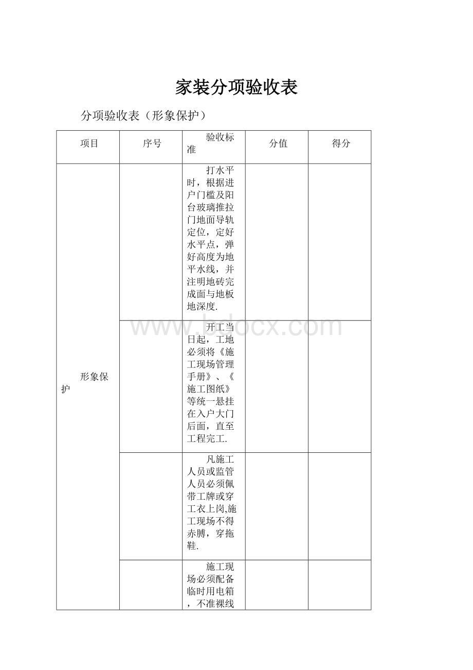 家装分项验收表.docx