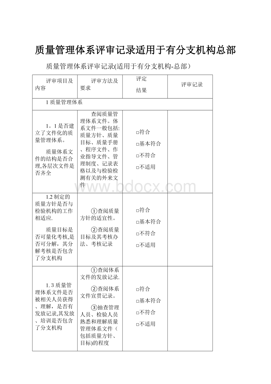 质量管理体系评审记录适用于有分支机构总部.docx