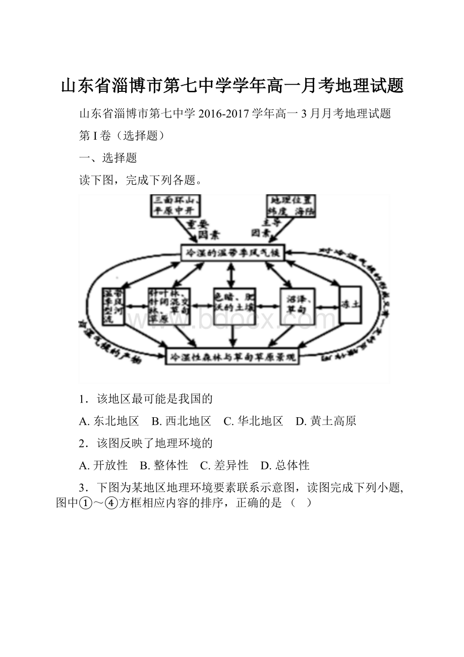 山东省淄博市第七中学学年高一月考地理试题.docx_第1页