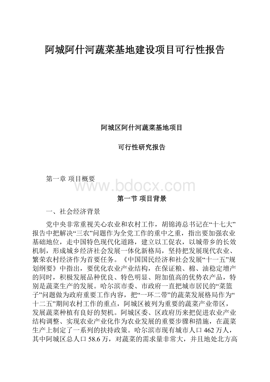 阿城阿什河蔬菜基地建设项目可行性报告.docx_第1页