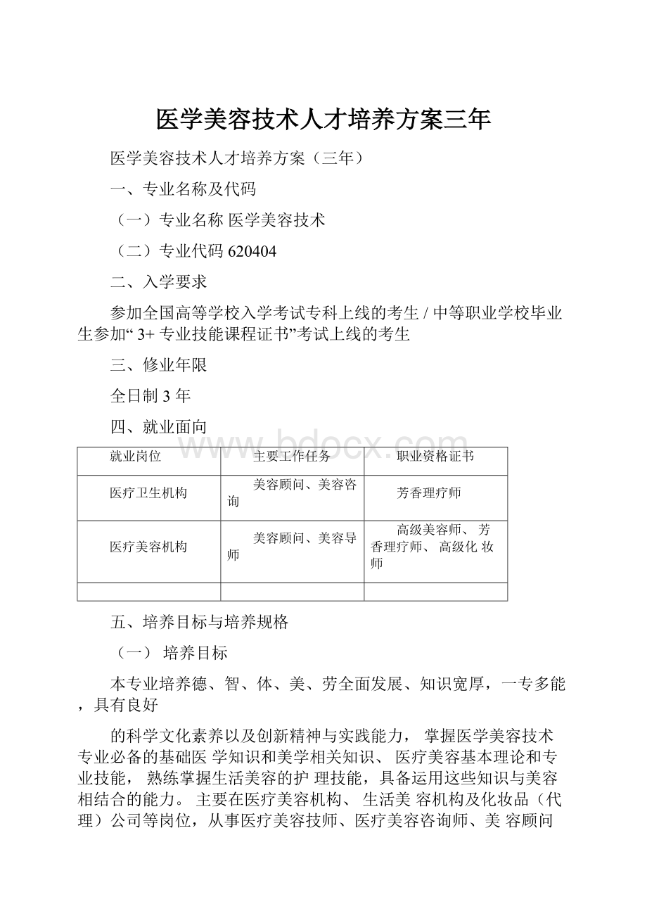 医学美容技术人才培养方案三年.docx