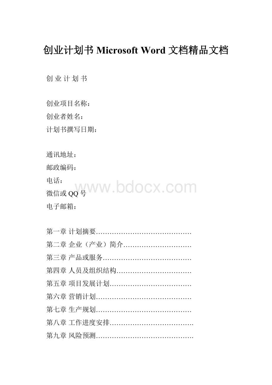 创业计划书 Microsoft Word 文档精品文档.docx