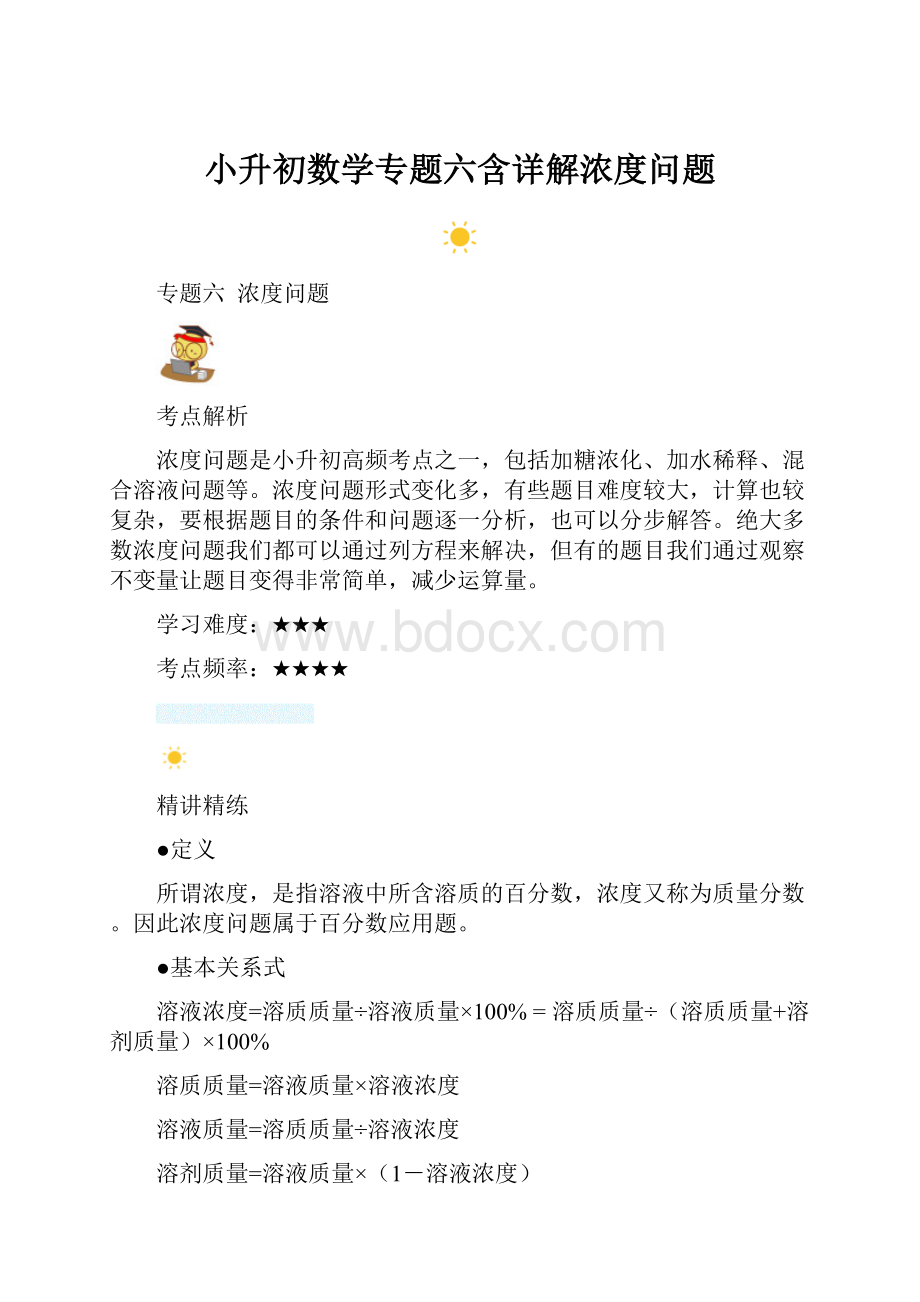 小升初数学专题六含详解浓度问题.docx