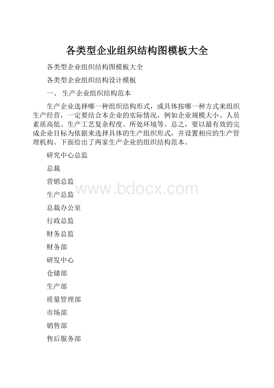 各类型企业组织结构图模板大全.docx_第1页