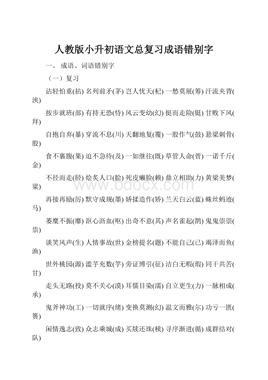 人教版小升初语文总复习成语错别字.docx_第1页