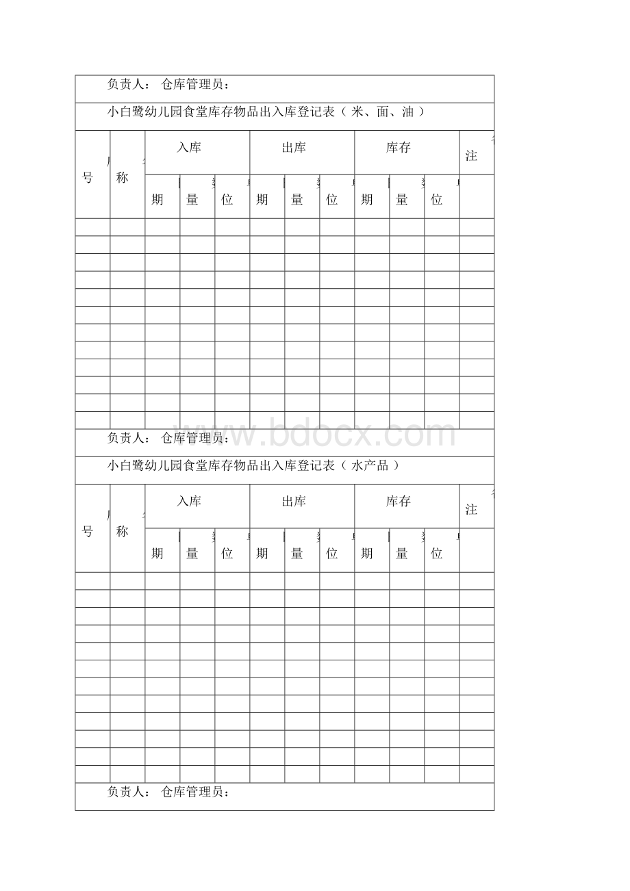 小白鹭幼儿园食堂库存物品出入库登记表.docx_第3页