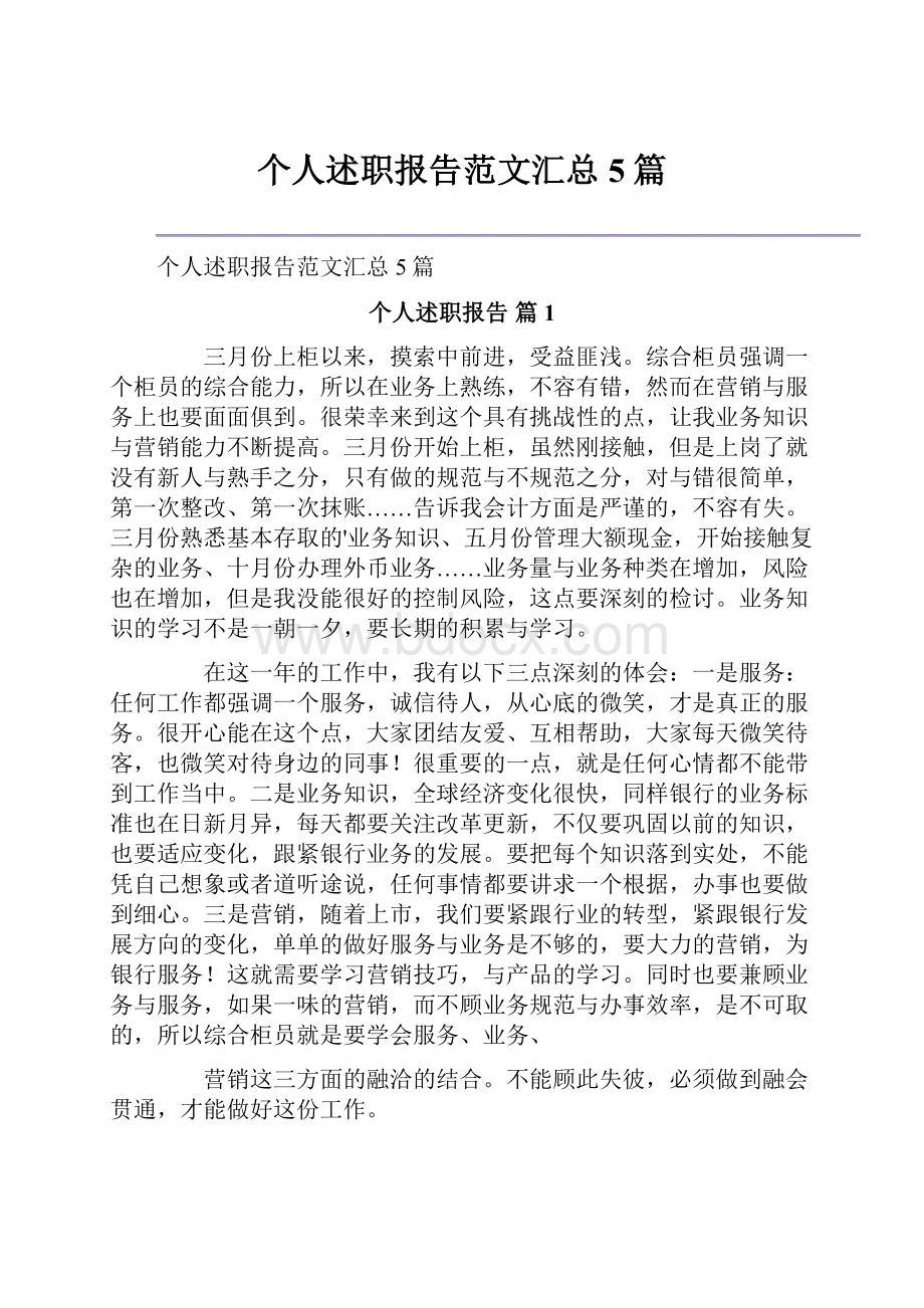 个人述职报告范文汇总5篇.docx