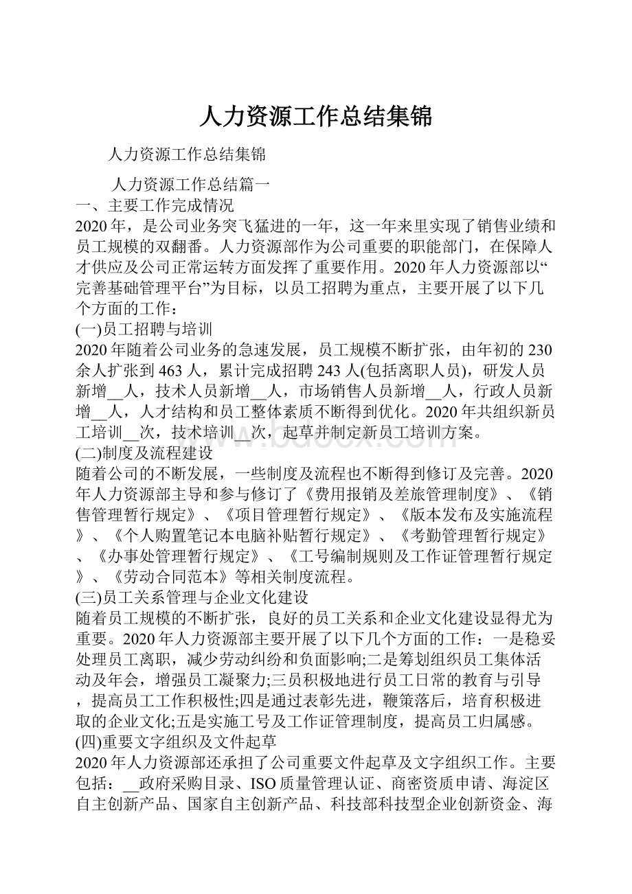 人力资源工作总结集锦.docx_第1页