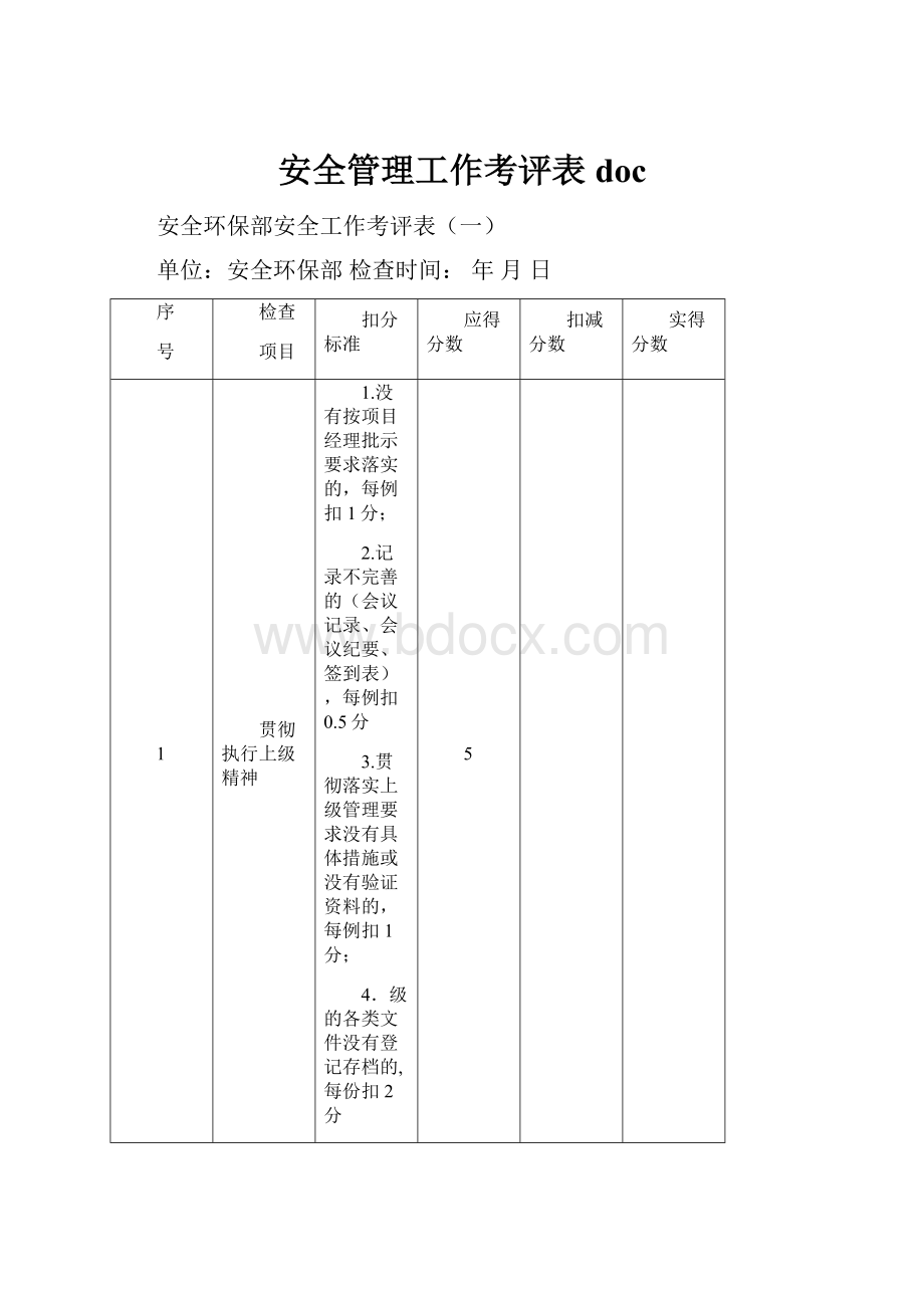 安全管理工作考评表doc.docx