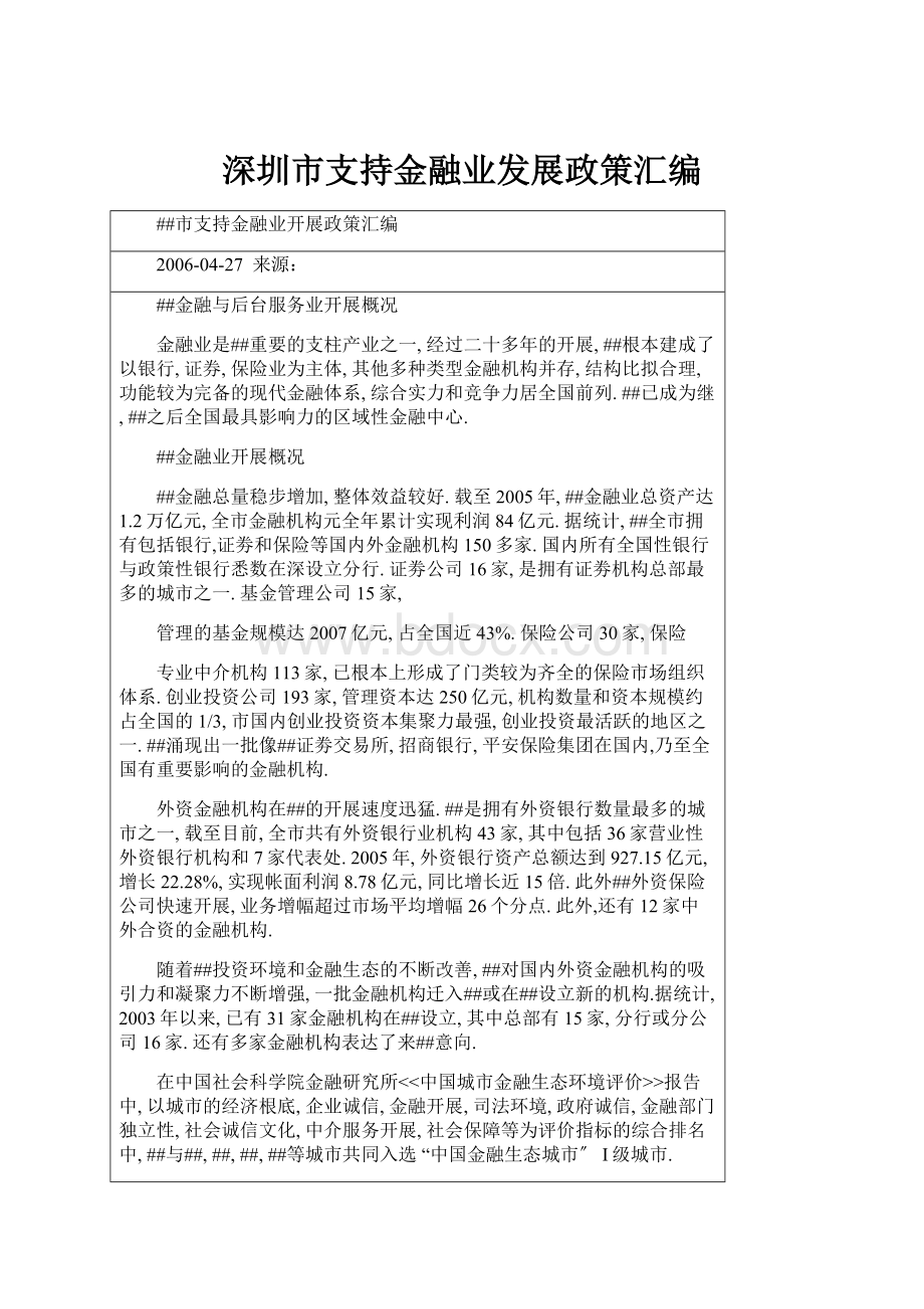 深圳市支持金融业发展政策汇编.docx_第1页