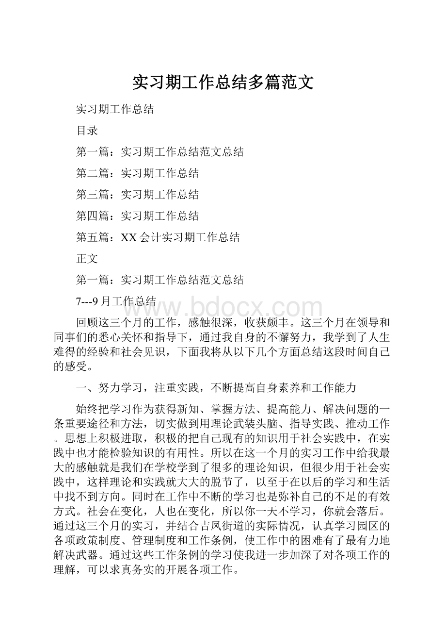 实习期工作总结多篇范文.docx