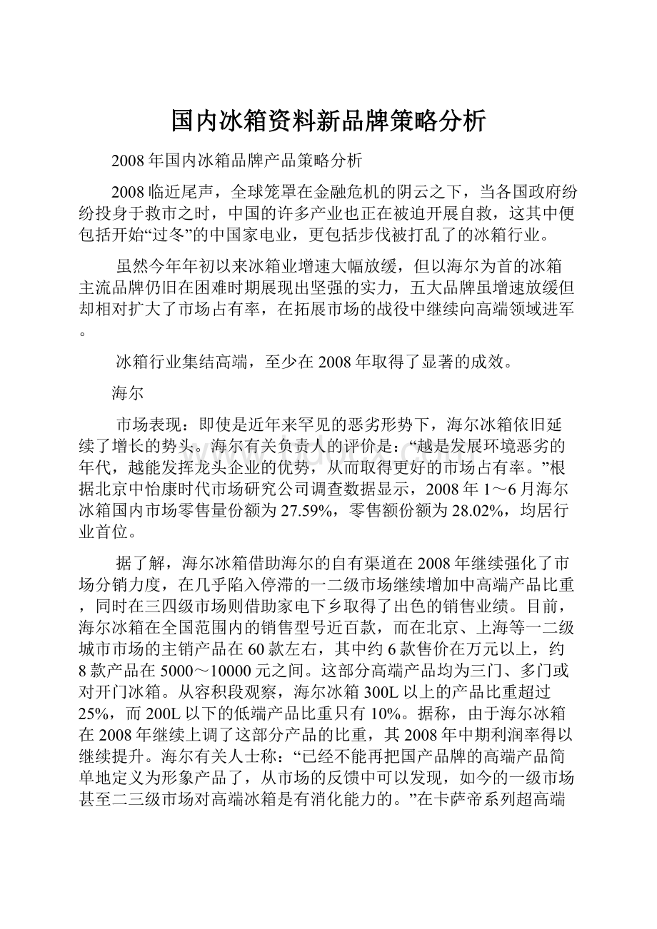 国内冰箱资料新品牌策略分析.docx