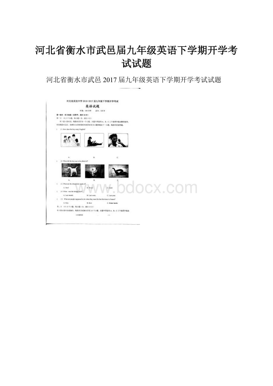 河北省衡水市武邑届九年级英语下学期开学考试试题.docx